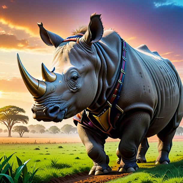 Image of a rhinoceros in a belt on the field