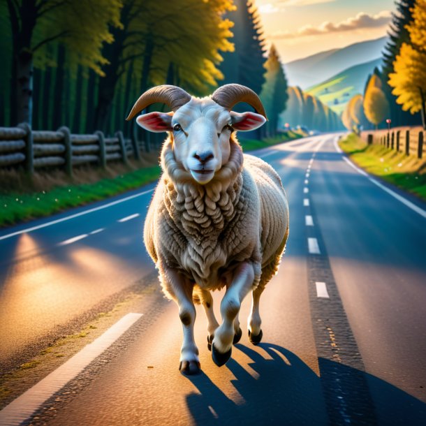 Picture of a dancing of a sheep on the road