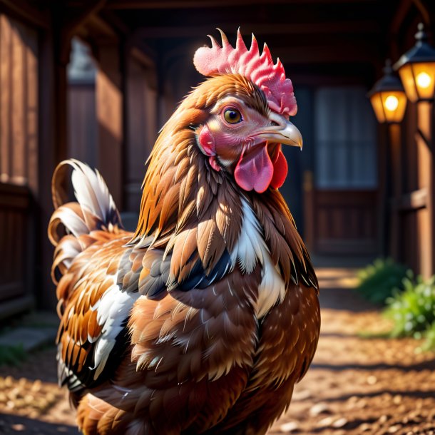 Photo d'une poule dans un manteau brun