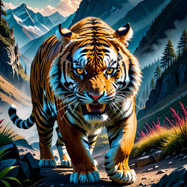 Picture of a angry of a tiger in the mountains