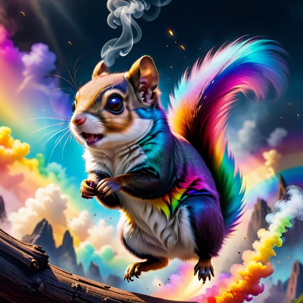 Photo of a smoking of a flying squirrel on the rainbow