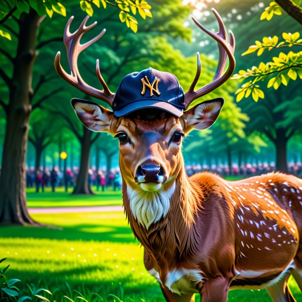 Pic of a deer in a cap in the park