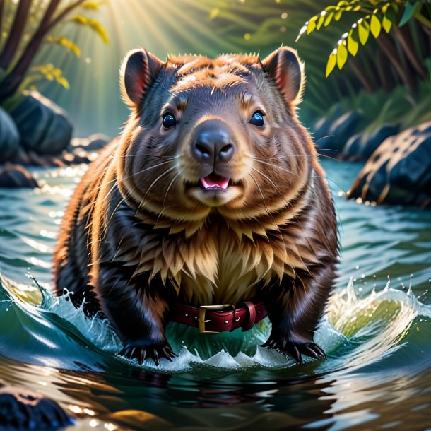 Picture of a wombat in a belt in the water