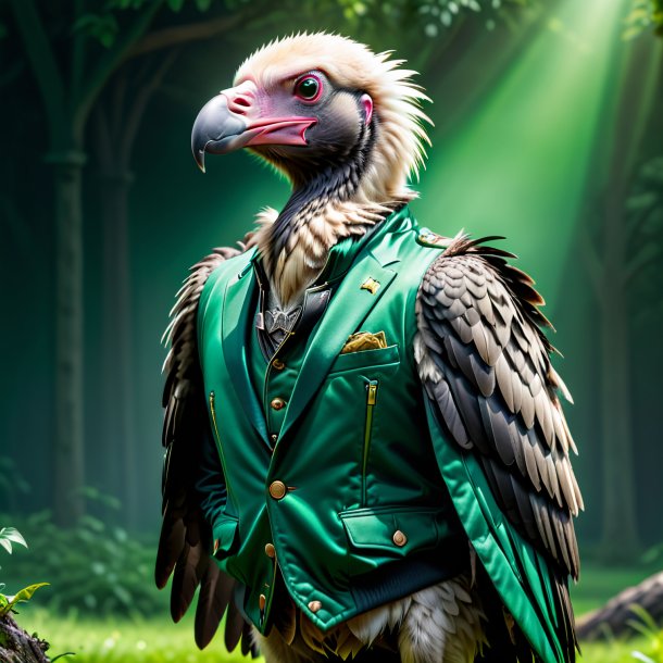 Image of a vulture in a green jacket