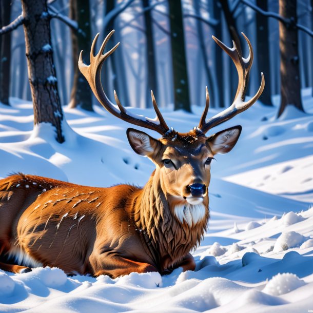 Photo d'un sommeil d'un cerf dans la neige