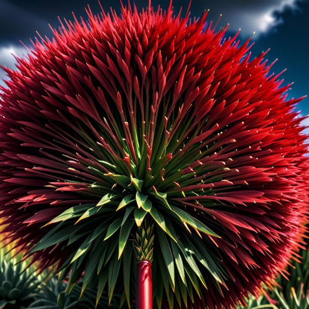 "photo of a red broom, prickly"