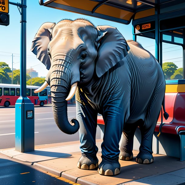 Illustration of a elephant in a jeans on the bus stop