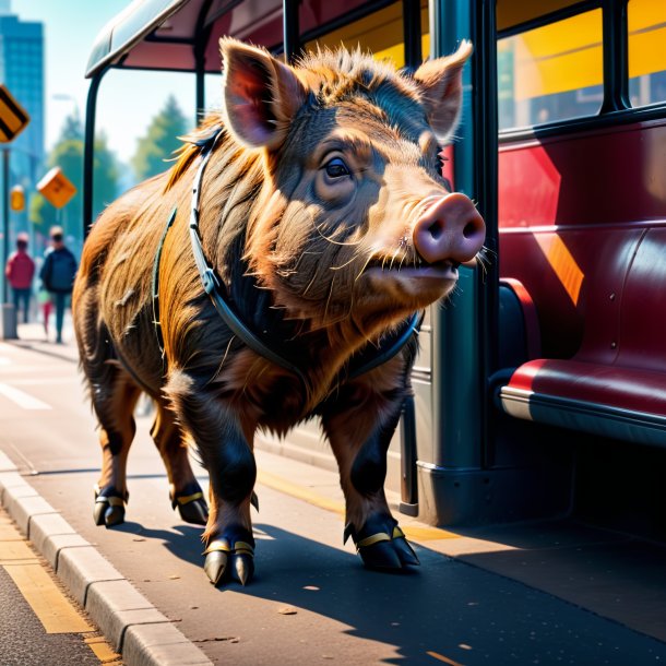 Foto de um javali em um sapato no ponto de ônibus