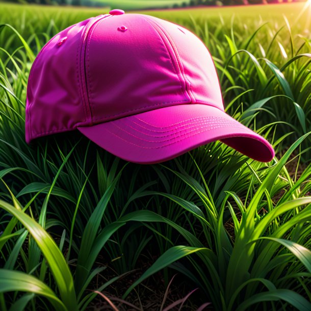 Clipart d'une casquette rose chaud de l'herbe