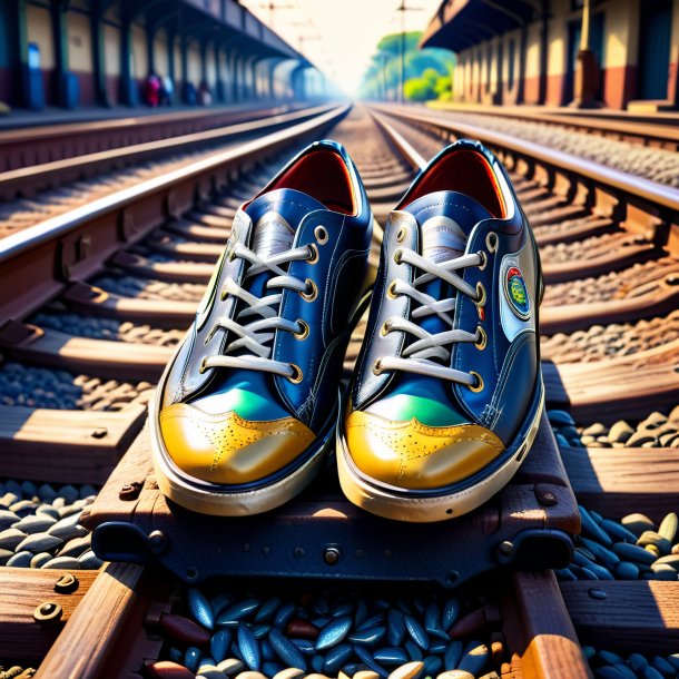 Photo of a sardines in a shoes on the railway tracks