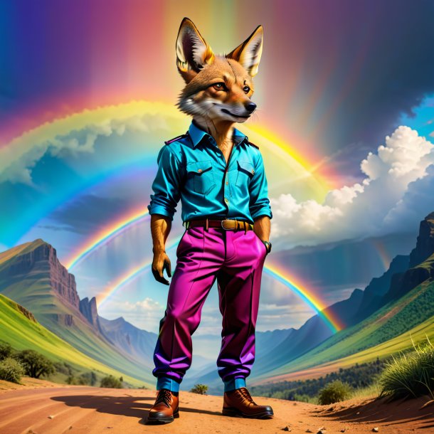 Illustration of a jackal in a trousers on the rainbow