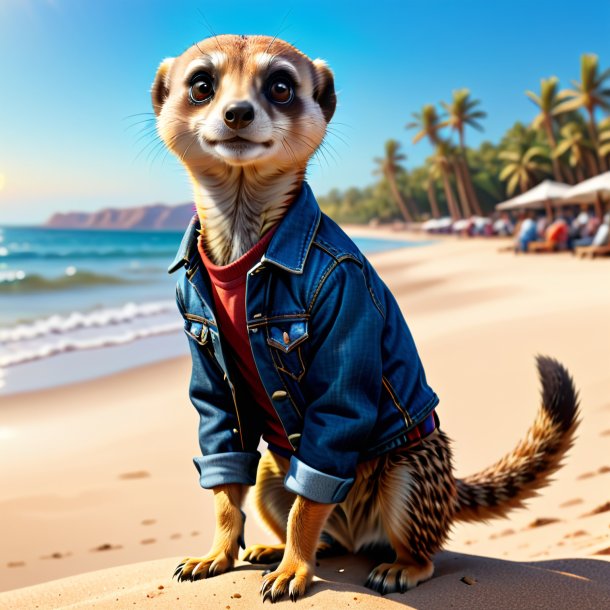 Ilustração de um meerkat em um jeans na praia