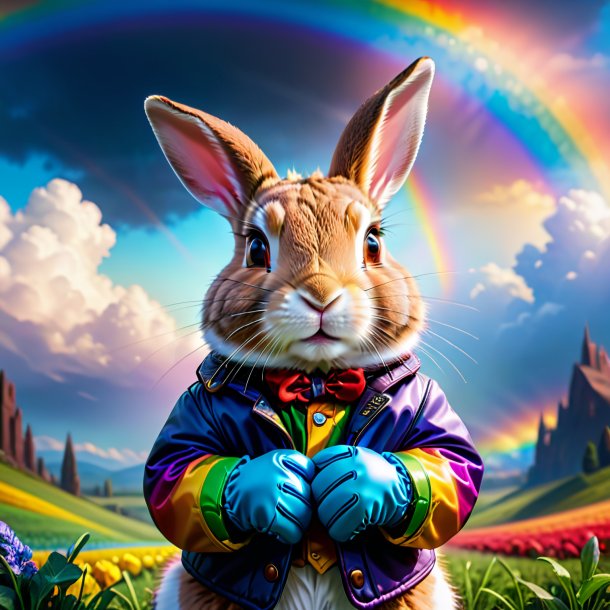 Image of a rabbit in a gloves on the rainbow