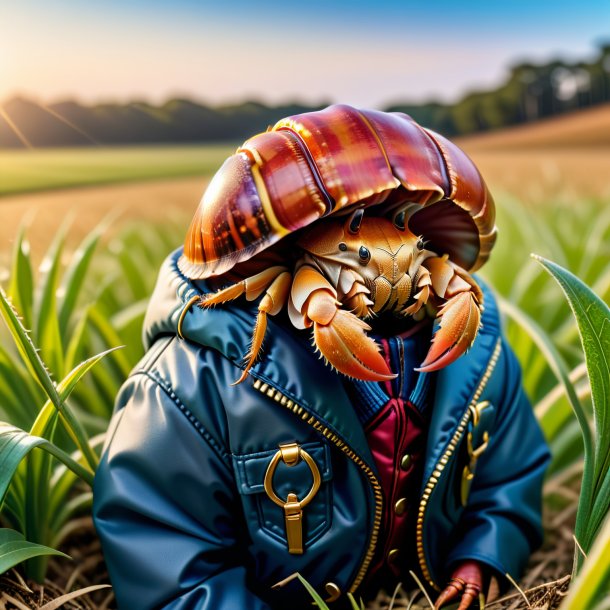 Pic of a hermit crab in a jacket on the field