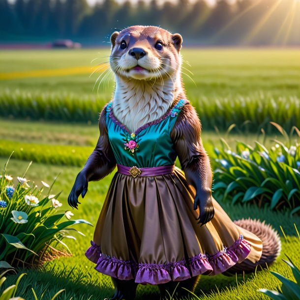 Image of a otter in a dress on the field