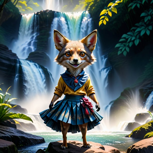 Photo of a jackal in a skirt in the waterfall