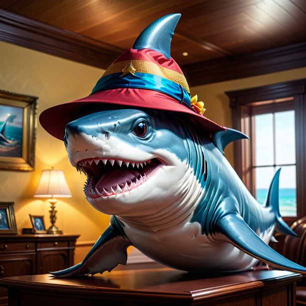 Drawing of a shark in a hat in the house