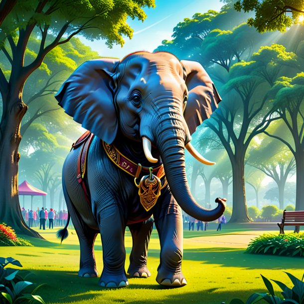 Illustration of a elephant in a belt in the park