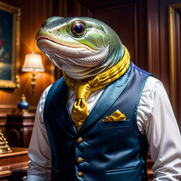 Picture of a eel in a vest in the house