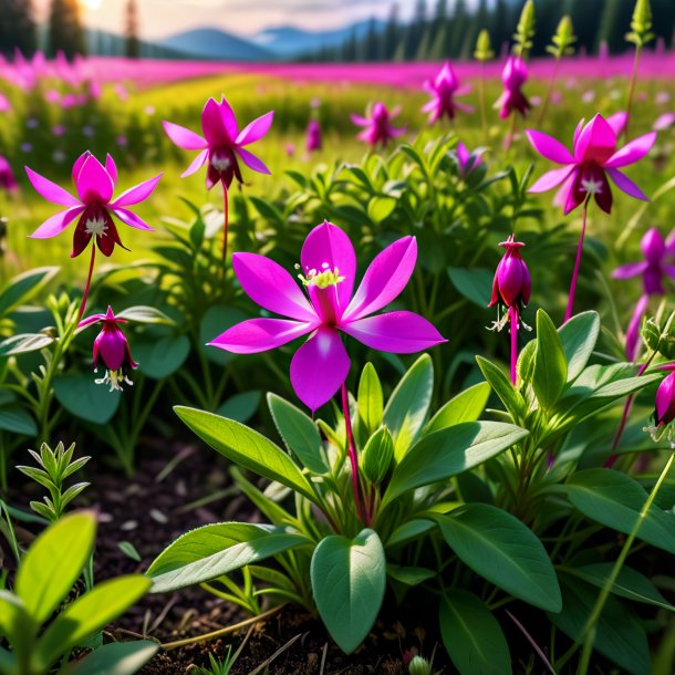 "dépistage d'un pied-de-biche fuchsia, prairie"