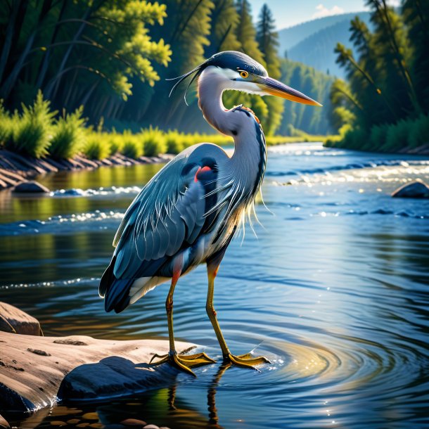 Image of a heron in a jeans in the river