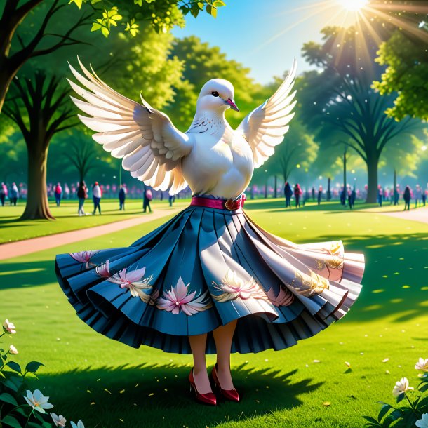 Illustration of a dove in a skirt in the park