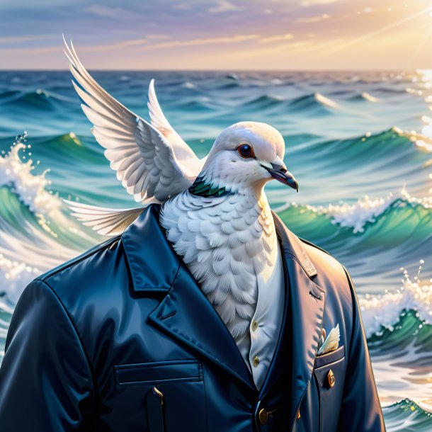 Drawing of a dove in a jacket in the sea