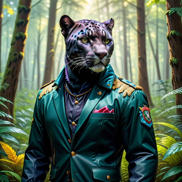 Image of a panther in a jacket in the forest