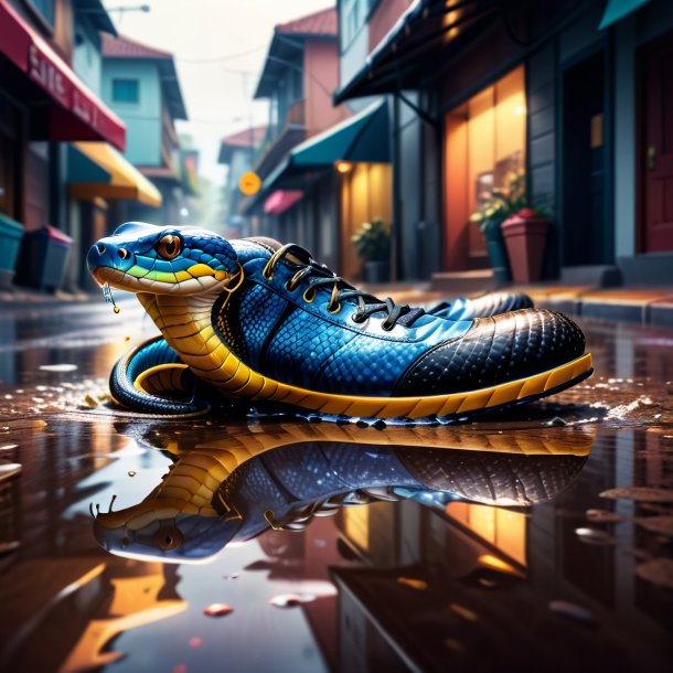 Illustration of a cobra in a shoes in the puddle