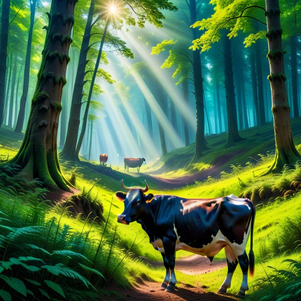 Pic d'une attente d'une vache dans la forêt