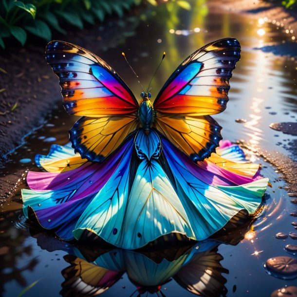 Image of a butterfly in a dress in the puddle