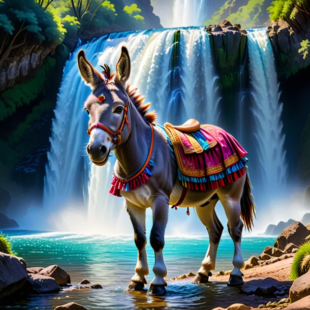 Pic of a donkey in a skirt in the waterfall