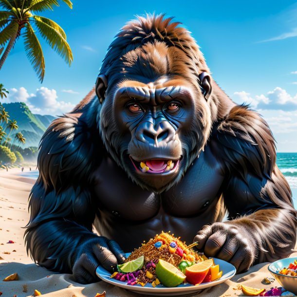 Image d'un repas d'un gorille sur la plage