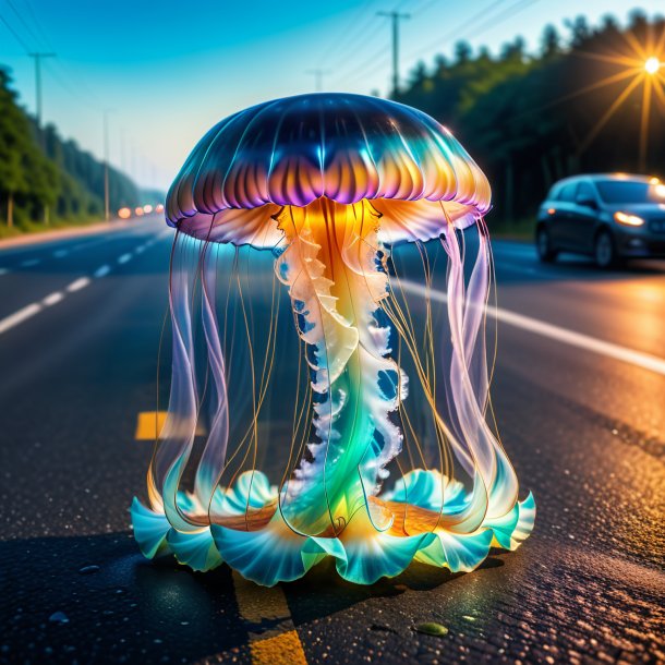 Photo of a jellyfish in a vest on the road