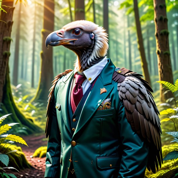 Picture of a vulture in a jacket in the forest