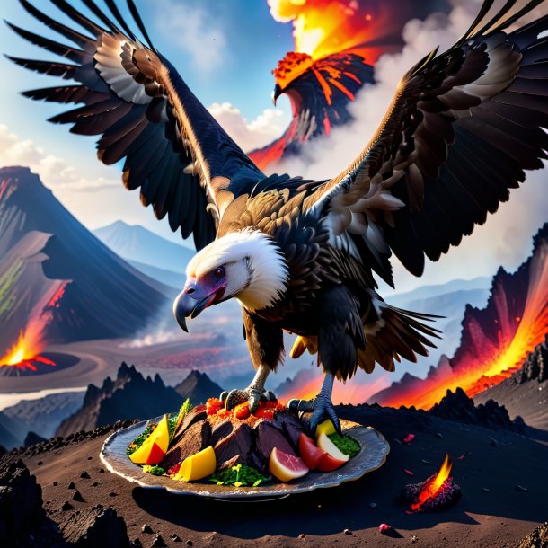 Picture of a eating of a vulture in the volcano