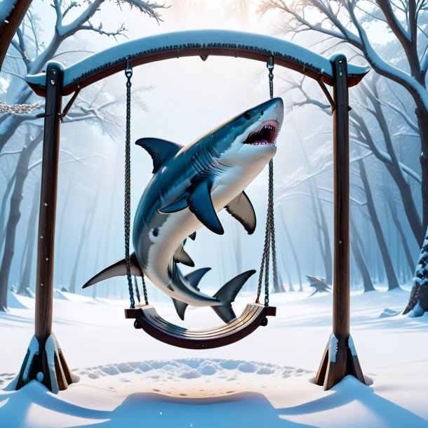 Photo of a swinging on a swing of a hammerhead shark in the snow