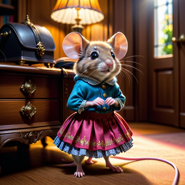 Pic of a mouse in a skirt in the house