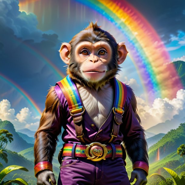 Photo d'un singe dans une ceinture sur l'arc-en-ciel