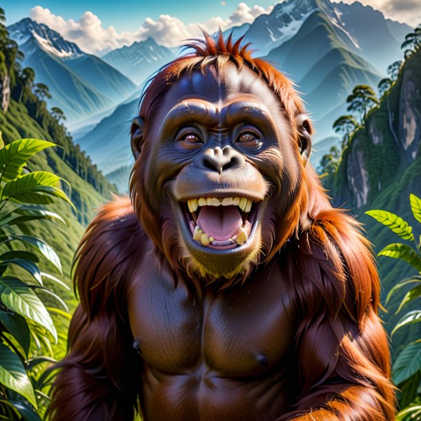 Pic of a smiling of a orangutan in the mountains