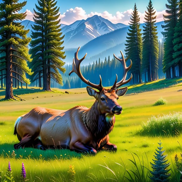 Picture of a resting of a elk in the meadow