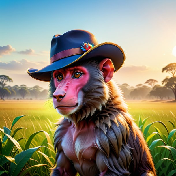 Illustration of a baboon in a hat on the field