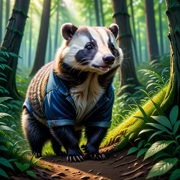 Photo of a badger in a jeans in the forest