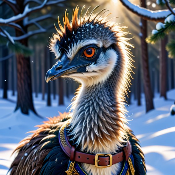 Illustration of a emu in a belt in the snow