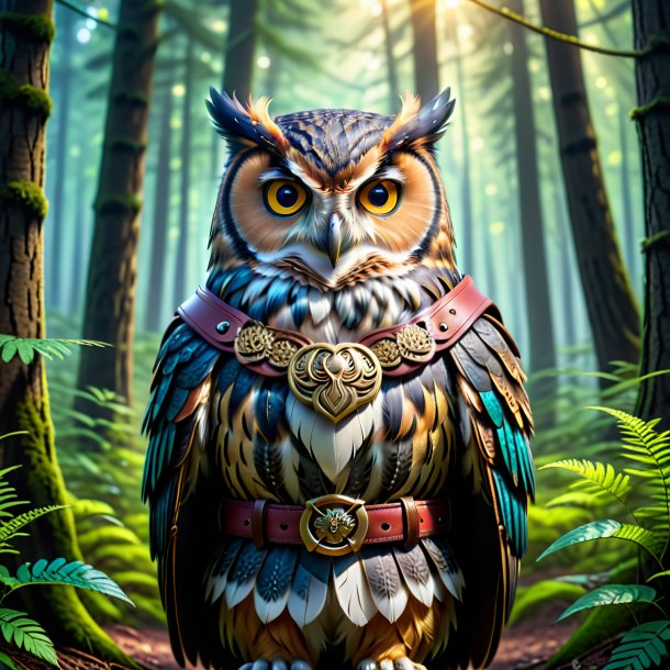 Image of a owl in a belt in the forest