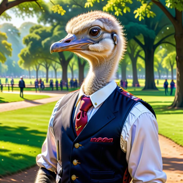 Drawing of a ostrich in a vest in the park