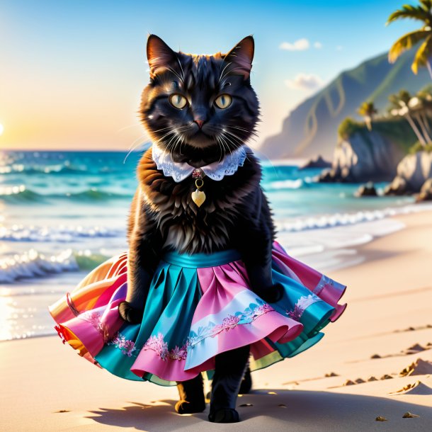 Imagem de um gato em uma saia na praia