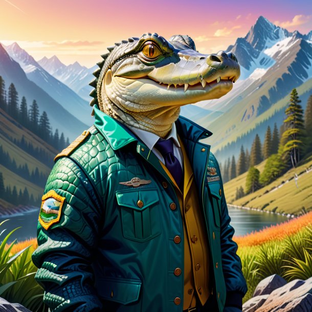 Illustration of a alligator in a jacket in the mountains