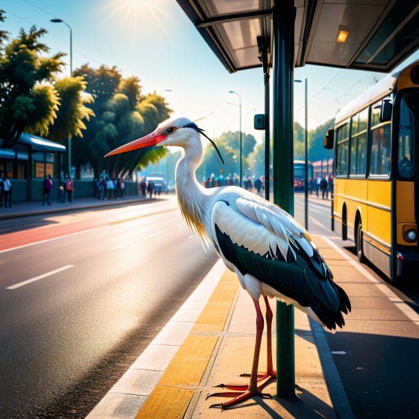 Picture of a swimming of a stork on the bus stop