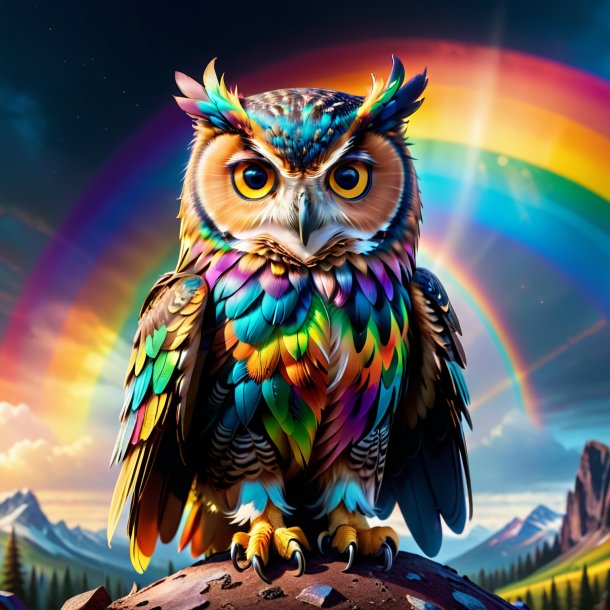 Picture of a owl in a gloves on the rainbow